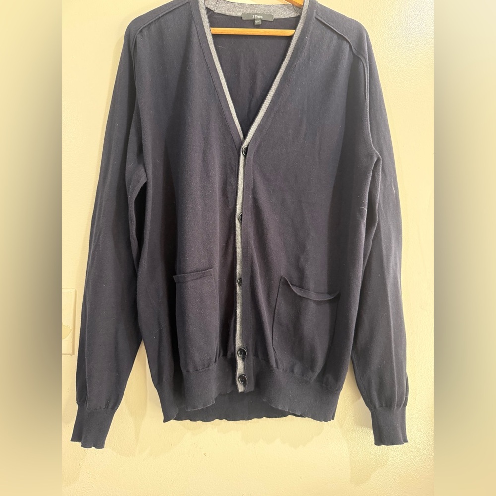 Z Zegna Navy Cardigan with Contrast Trim